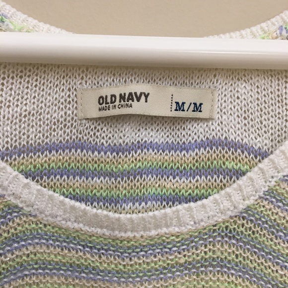 OLD NAVY White Striped Linen Blend Knit Sleeveless Tank Top Women’s Medium - Picture 4 of 5